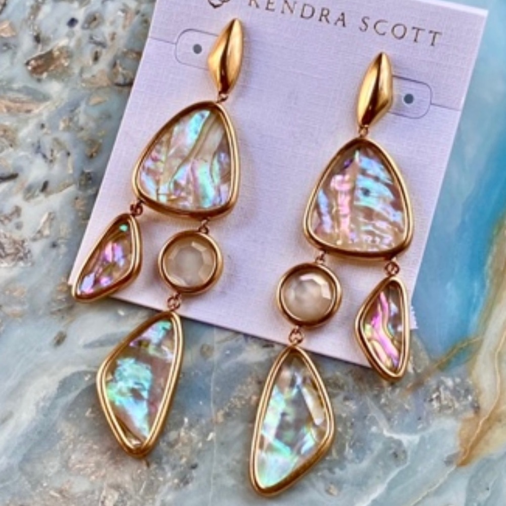 πΊπHPππΊ NWT Kendra Scott Margot Gold Abalone Statement Earrings - Picture 7 of 14